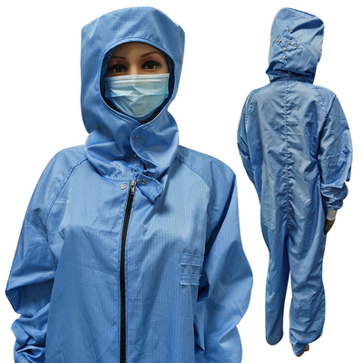 Anti charge statique de vêtement protégé de la poussière lavable bleu d'ESD pour l'industrie de Cleanroom