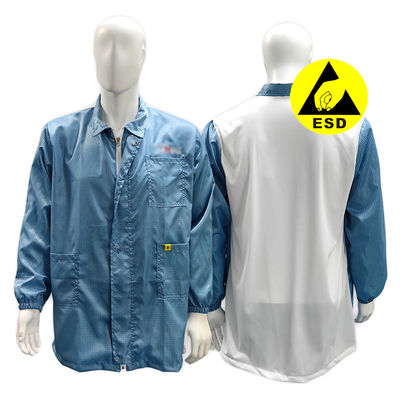 Veste antistatique ESD de salle blanche avec fermeture à glissière à la trappe à l'arrière en maille blanche Veste antistatique de laboratoire