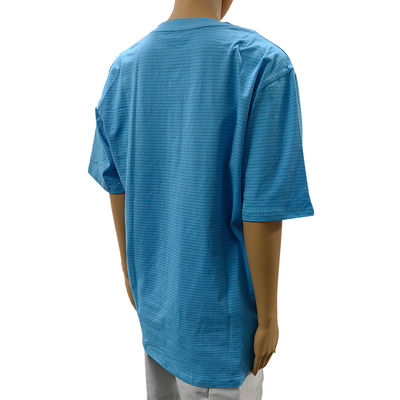 Chambre blanche 99% coton + 1% fibre de carbone bleu unisexe ESD T-shirt anti-statique O-col avec 3 boutons