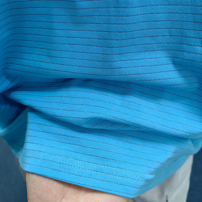 Chambre blanche 99% coton + 1% fibre de carbone bleu unisexe ESD T-shirt anti-statique O-col avec 3 boutons