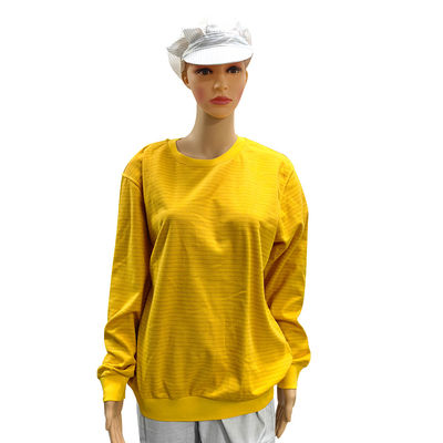 Jaune 5 mm bande 99% coton + 1% fibre de carbone ESD chemise à manches longues antistatique pour le laboratoire