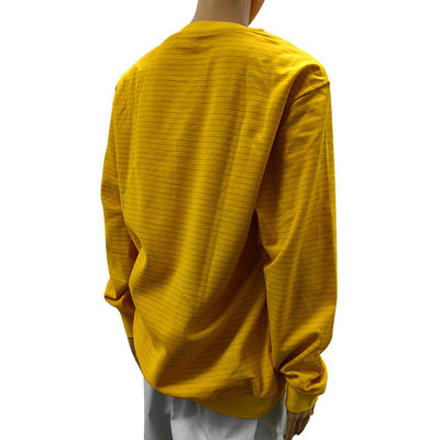 Jaune 5 mm bande 99% coton + 1% fibre de carbone ESD chemise à manches longues antistatique pour le laboratoire