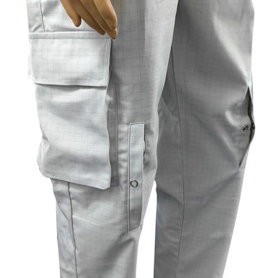 Pantalons longs antistatiques Chambre blanche 67% Polyester + 31% coton + 2% fibre de carbone Pantalon ESD gris