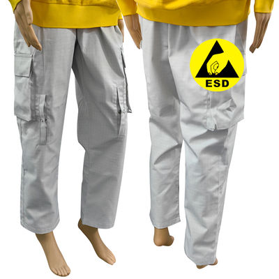 Pantalons longs antistatiques Chambre blanche 67% Polyester + 31% coton + 2% fibre de carbone Pantalon ESD gris
