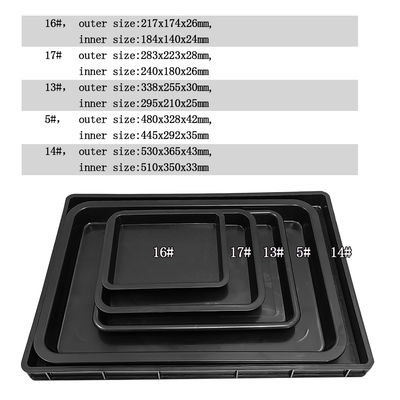 530x365x43mm ESD plateaux carrés antistatiques en plastique noir rectangulaire peu profond plateau ESD plateau tournant en cercle électronique