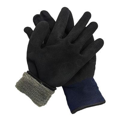 Noir bleu Sports d'hiver en plein air Travail en latex imprégné de mousse Gants chauds de cachemire