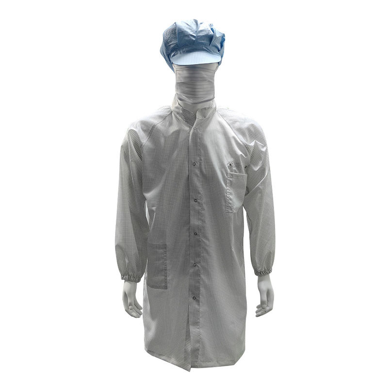 98% de polyester + 2% de fibre de carbone 5 mm grille ESD manteau de sécurité antistatique filet respirant arrière pour salle blanche