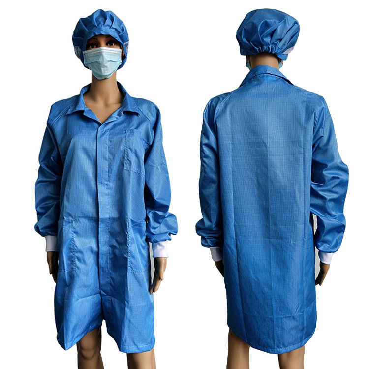Le laboratoire bleu unisexe d'ESD de grille de 2.5mm enduit des chemises antipoussière du même chapeau de couleur